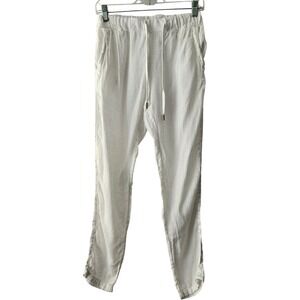 Vanilla Joggers Women S White 100 Linen Elastic Waist Italy Made Coastal Minimal
